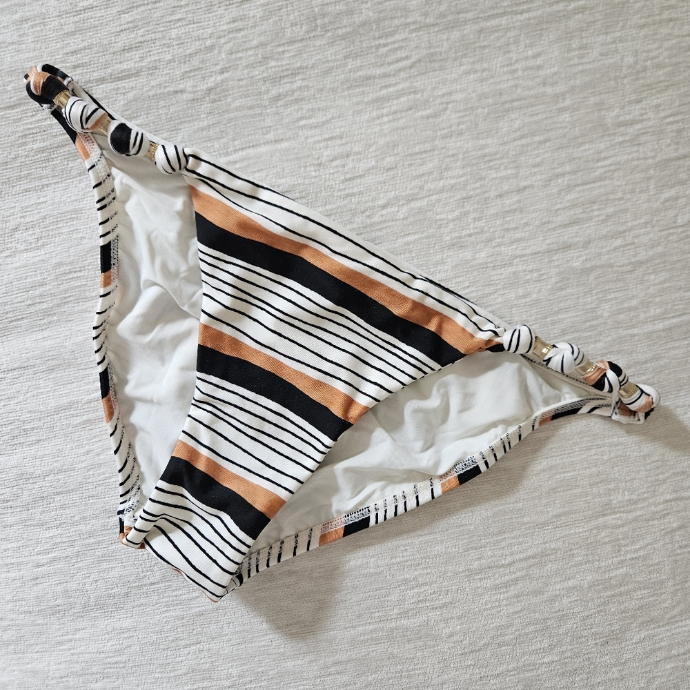 NWOT Vix Brazilian Striped Bikini Bottom With Metalic Accents At Hips